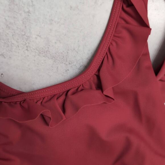 NWT Andie The Hydra Top Russet (Dark Red) Ruffled Neckline Bikini Swimwear M - Picture 2 of 8